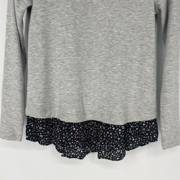 LOFT Long Sleeve Top Floral‎ Collar & Ruffle Hem Womens Petite Size XXS Gray NWT - Picture 7 of 12